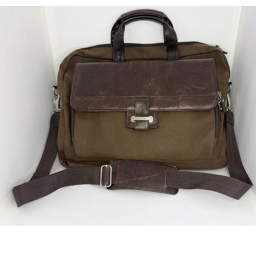 Cutter & Buck‎ Canvas Leather Briefcase Messenger Bag Brown 9850-08CC Mens